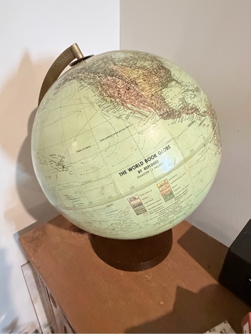 VTG The World Book Globe~Tabletop~12" Diam~Wood Base~Raised~Classroom. 1960s